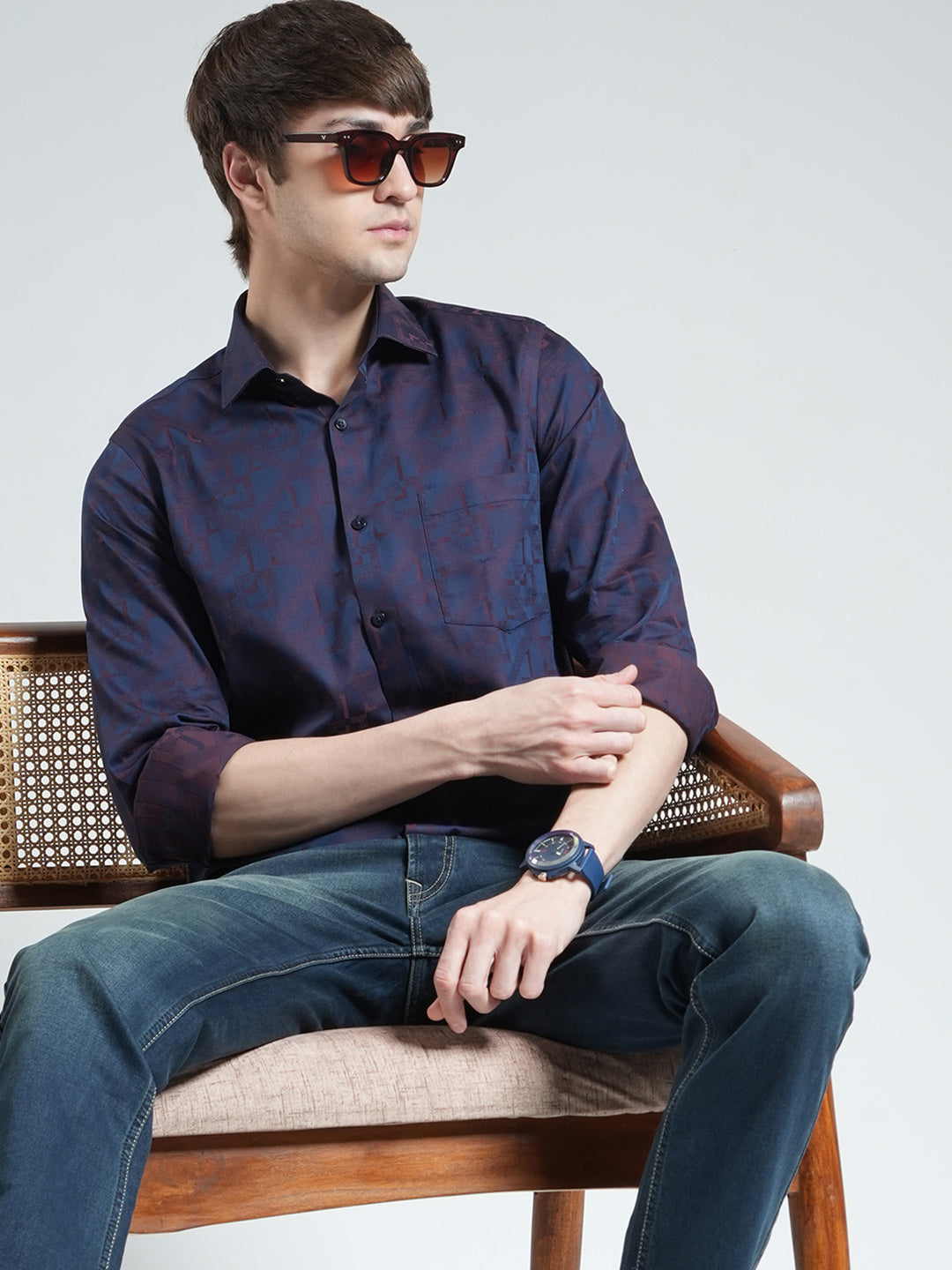 Luxuria Men Purple Printed Collar Full Sleeve Shirt