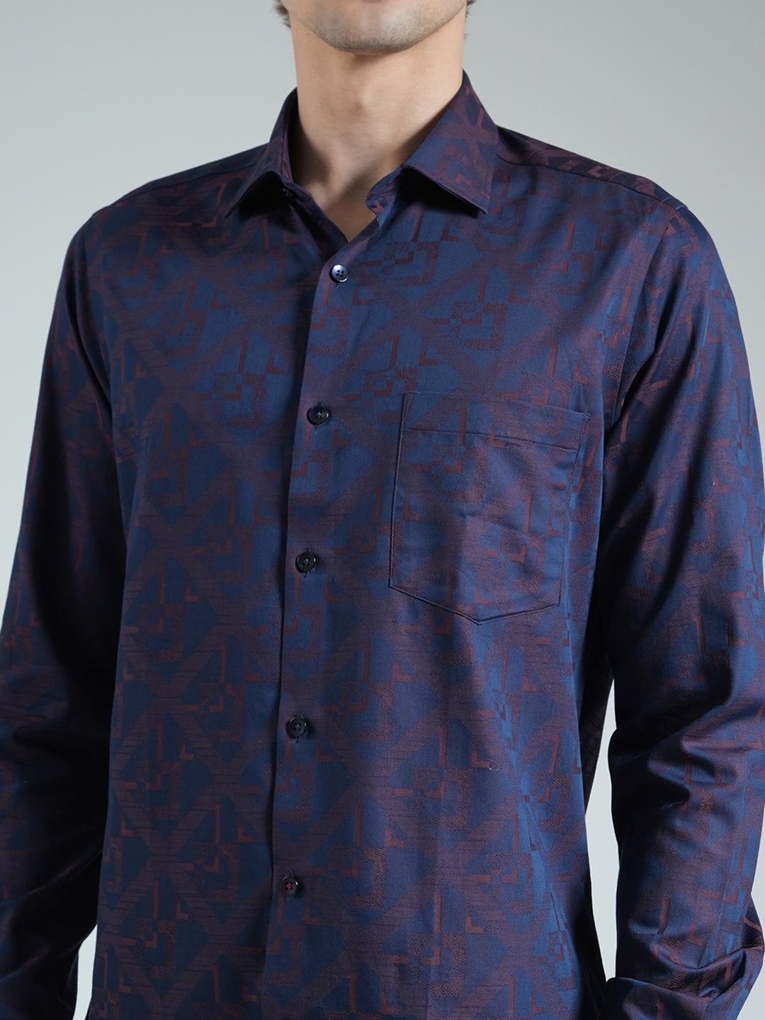 Luxuria Men Purple Printed Collar Full Sleeve Shirt