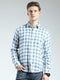 Men Blue Check Collar Full Sleeve Linen Shirt