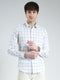 Men White Check Collar Full Sleeve Linen Shirt
