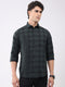 Men Olive Check Collar Full Sleeve Shirt
