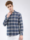Men Blue Check Collar Full Sleeve Shirt