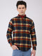 Men Navy Blue Check Collar Full Sleeve Shirt