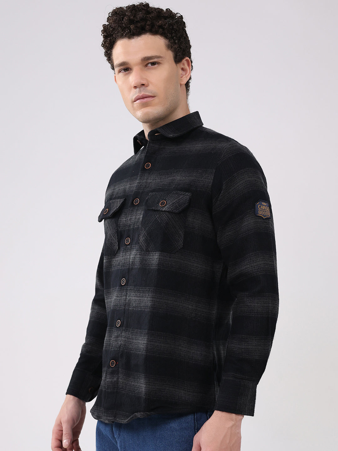 Men Black Check Collar Full Sleeve Shirt