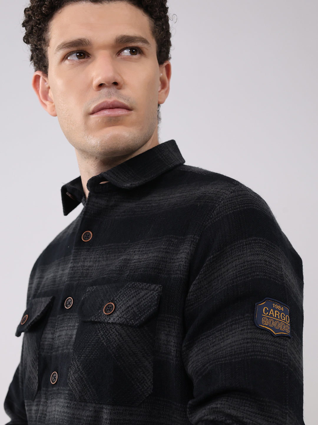 Men Black Check Collar Full Sleeve Shirt