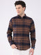 Men Brown Check Collar Full Sleeve Shirt