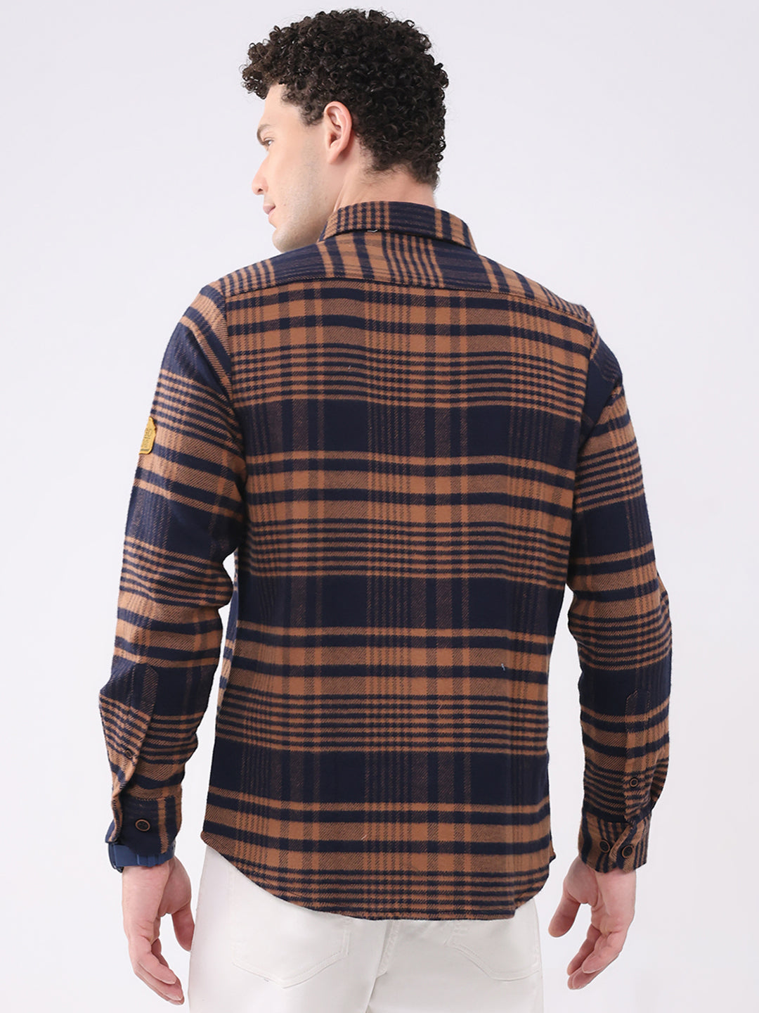 Men Brown Check Collar Full Sleeve Shirt