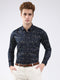 Men Navy Blue Printed Collar Full Sleeve Shirt