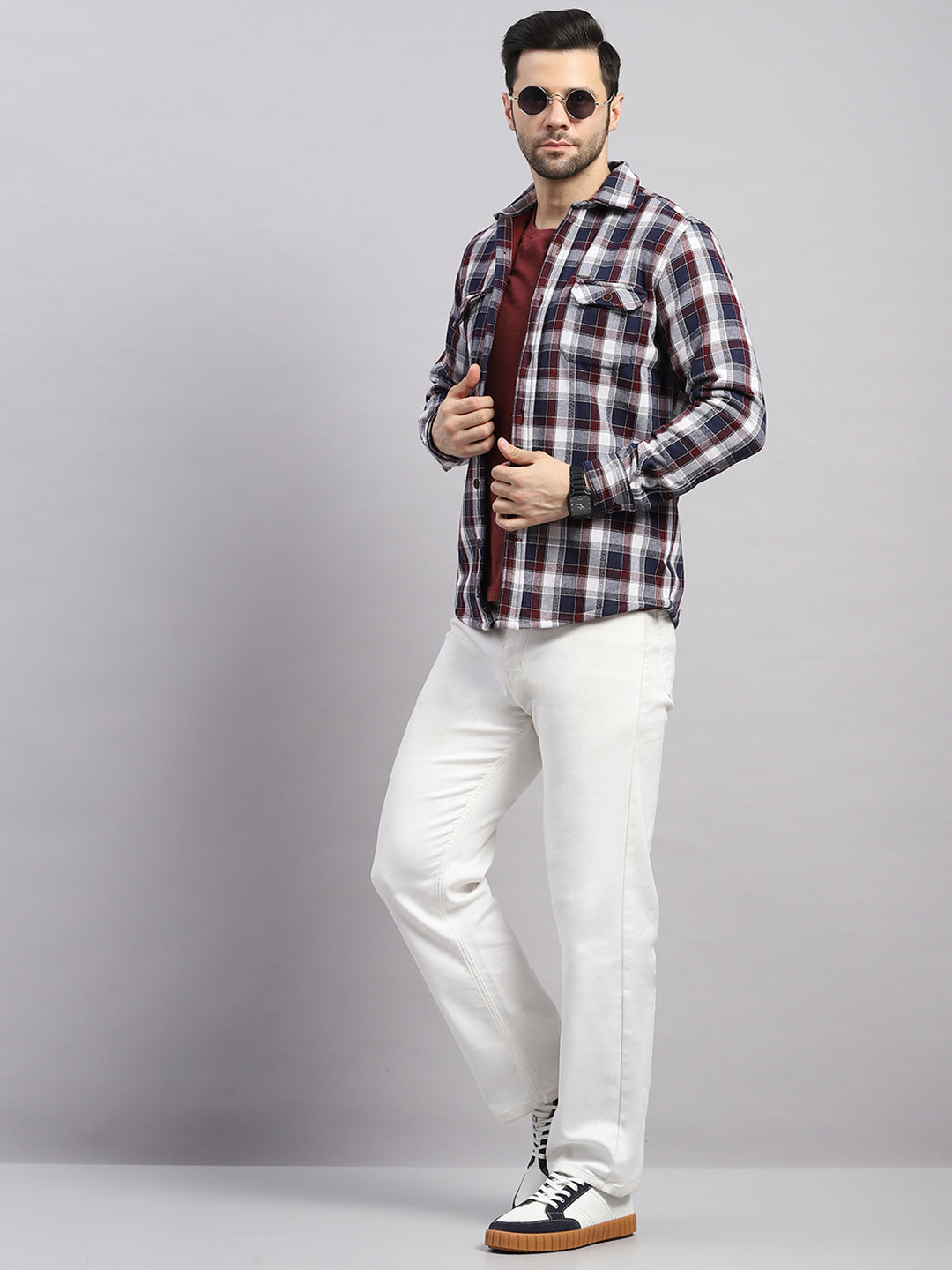 Men Red Check Collar Full Sleeve Shirt