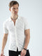 Men White Self Design Collar Half Sleeve T-Shirt