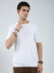 Men White Self Design Round Neck Half Sleeve T-Shirt