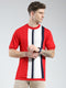 Men Red Stripe Round Neck Half Sleeve T-Shirt