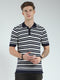 Men Navy Blue Stripe Collar Half Sleeve T-Shirt