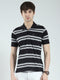 Men Black Stripe Collar Half Sleeve T-Shirt