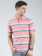 Men Pink Stripe Collar Half Sleeve T-Shirt