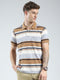 Men Grey Stripe Collar Half Sleeve T-Shirt