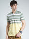 Men Green Stripe Collar Half Sleeve T-Shirt
