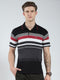 Men Black Stripe Collar Half Sleeve T-Shirt