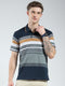 Men Green Stripe Collar Half Sleeve T-Shirt