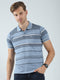 Men Blue Stripe Collar Half Sleeve T-Shirt