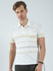 Men Beige Stripe Collar Half Sleeve T-Shirt