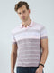 Men Pink Stripe Collar Half Sleeve T-Shirt