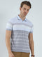Men Blue Stripe Collar Half Sleeve T-Shirt