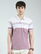 Men Purple Stripe Collar Half Sleeve T-Shirt