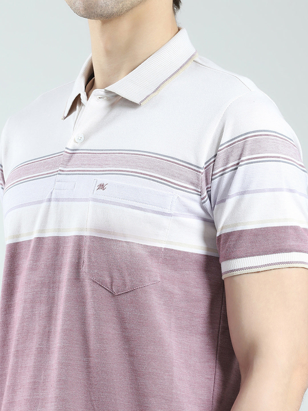 Men Purple Stripe Collar Half Sleeve T-Shirt
