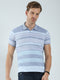 Men Blue Stripe Collar Half Sleeve T-Shirt