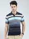 Men Navy Blue Stripe Collar Half Sleeve T-Shirt