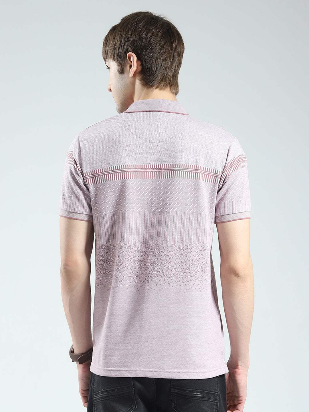 Men Pink Self Design Collar Half Sleeve T-Shirt