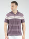 Men Purple Stripe Collar Half Sleeve T-Shirt