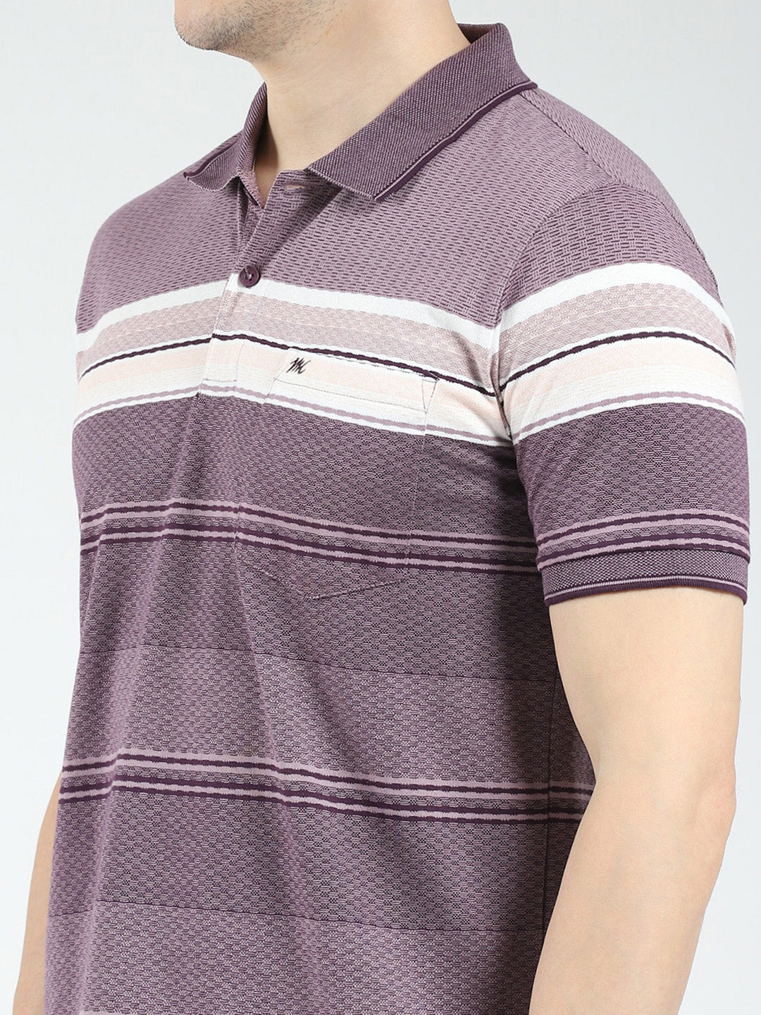 Men Purple Stripe Collar Half Sleeve T-Shirt