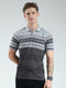 Men Black Stripe Collar Half Sleeve T-Shirt