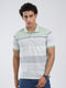Men Green Stripe Collar Half Sleeve T-Shirt