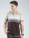 Men Brown Stripe Collar Half Sleeve T-Shirt