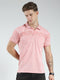 Men Pink Stripe Collar Half Sleeve T-Shirt