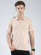 Men Beige Stripe Collar Half Sleeve T-Shirt