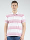 Men Pink Stripe Collar Half Sleeve T-Shirt