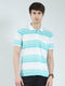 Men Green Stripe Collar Half Sleeve T-Shirt