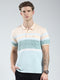 Men Peach Stripe Collar Half Sleeve T-Shirt