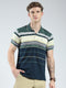 Men Green Stripe Collar Half Sleeve T-Shirt