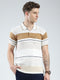 Men Camel Brown Stripe Collar Half Sleeve T-Shirt
