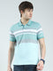Men Green Stripe Collar Half Sleeve T-Shirt