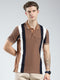 Men Brown Stripe Collar Half Sleeve T-Shirt