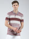 Men Maroon Stripe Collar Half Sleeve T-Shirt