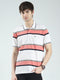 Men White & Orange Stripe Collar Half Sleeve T-Shirt
