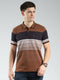 Men Brown Stripe Collar Half Sleeve T-Shirt