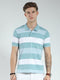 Men Green Stripe Collar Half Sleeve T-Shirt